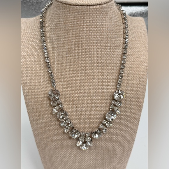 Weiss 1950s Art Deco Statement Necklace Crystal Rhinestone Art Nouveau Choker